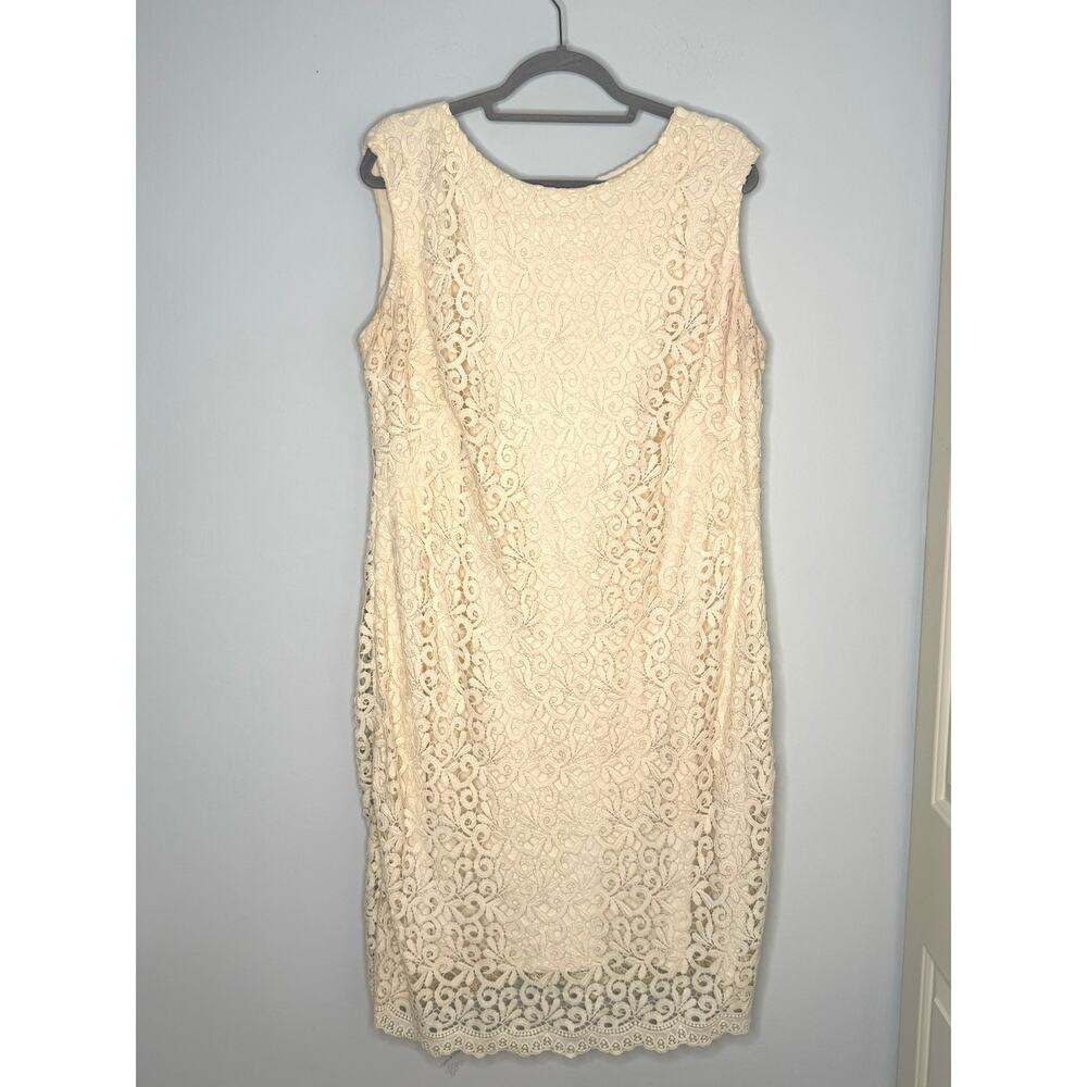 Lauren Ralph Lauren Cotton Sleeveless Midi Dress Lined Crochet Lace Ivory 16W